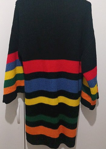 Çok Renkli, Uzun Kollu Bohem Örgü Kazak - Görsel 2