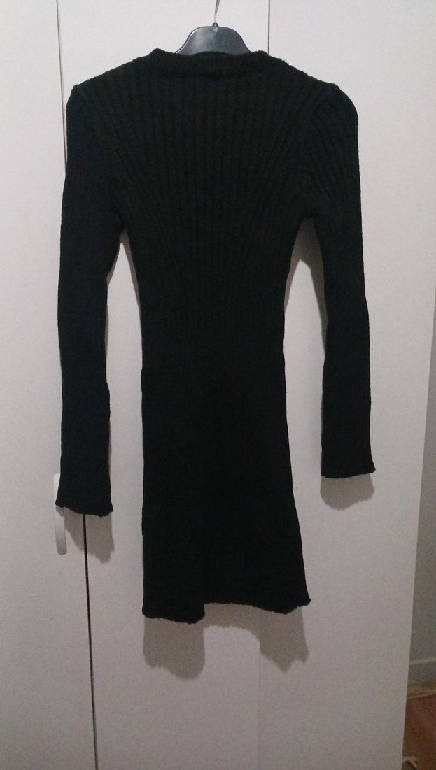 Siyah Uzun Kollu Örme Midi Elbise - Görsel 2