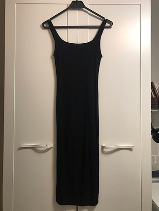 Bershka Siyah Düz Uzun Elbise