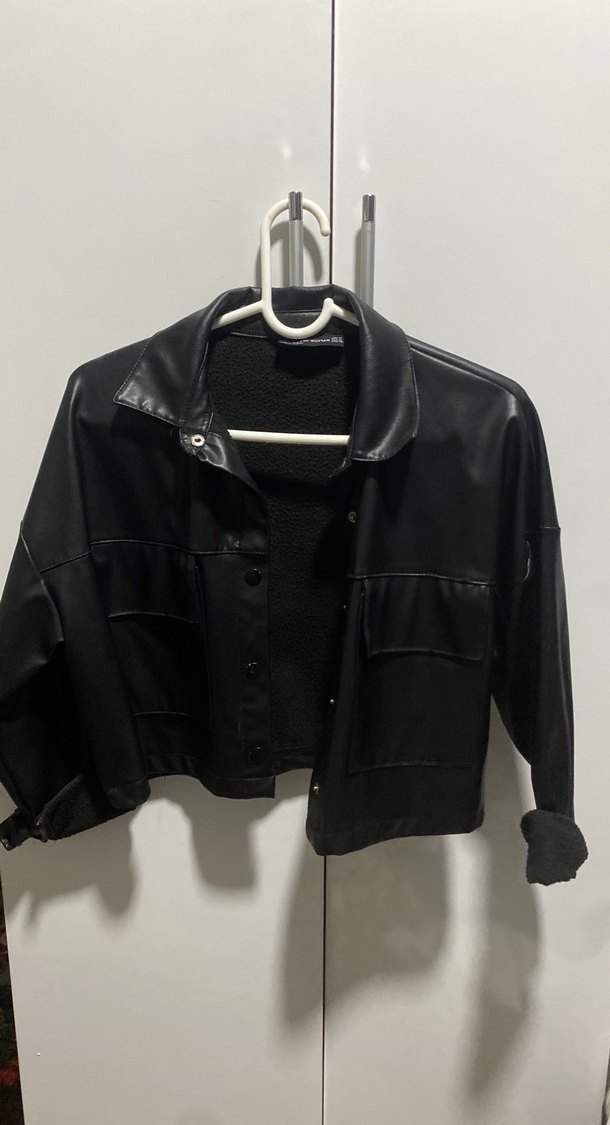 Siyah Düğmeli Deri Kadın Ceket - Görsel 4