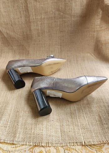Anelli Shoes 37 Numara Şık Metalik Topuklu Ayakkabı - Görsel 5
