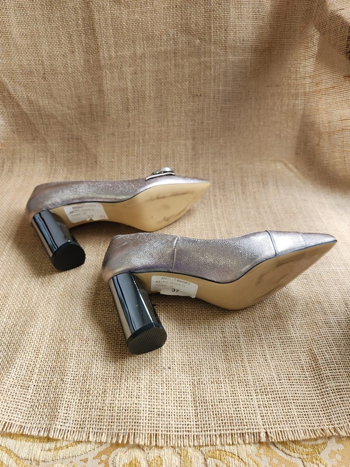 Anelli Shoes 37 Numara Şık Metalik Topuklu Ayakkabı - Görsel 5