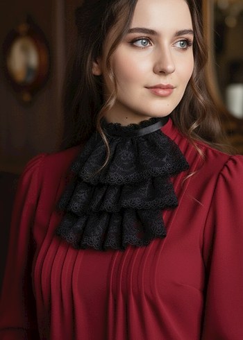 Siyah Fırfırlı Gotik Broş - Görsel 3