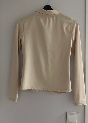 Bej Düğmeli Uzun Kollu Kadın Bluz Gömlek - Görsel 3