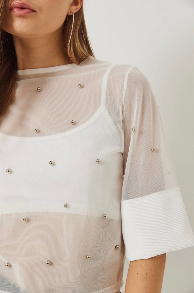 Boncuk İşlemeli Beyaz Kadın Bluz (Ön sipariş) - Görsel 2