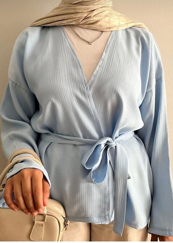 Mavi Kemerli Midi Kimono - Görsel 2