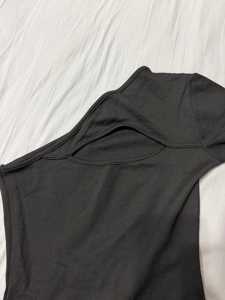 Siyah Tek Omuzlu Mini Elbise - Görsel 3