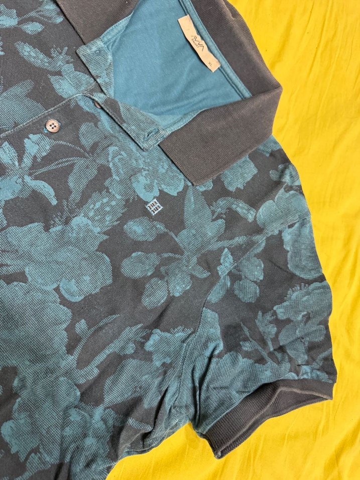 Gri Çiçek Desenli Erkek Polo Tişört - Görsel 2