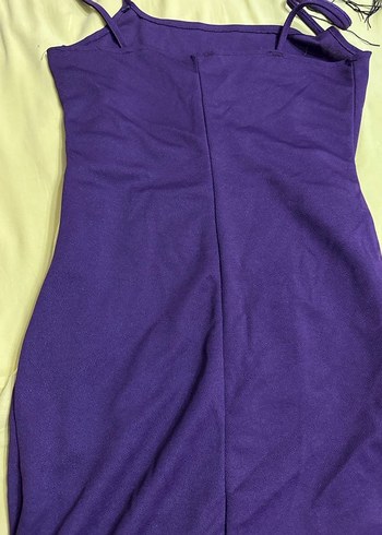 Mor İnce Askılı Drapeli Mini Elbise - Görsel 4