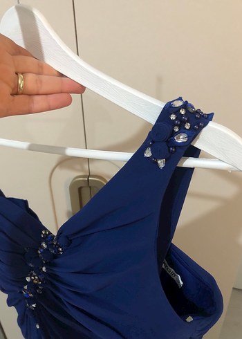 Lacivert Drapeli uzun Abiye Elbise - Görsel 8
