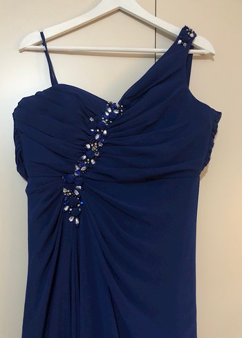 Lacivert Drapeli uzun Abiye Elbise - Görsel 7