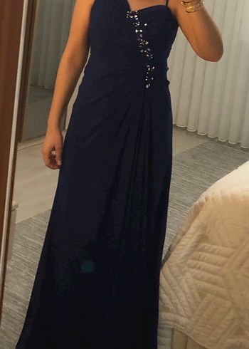 Lacivert Drapeli uzun Abiye Elbise - Görsel 4