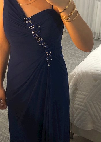 Lacivert Drapeli uzun Abiye Elbise - Görsel 2