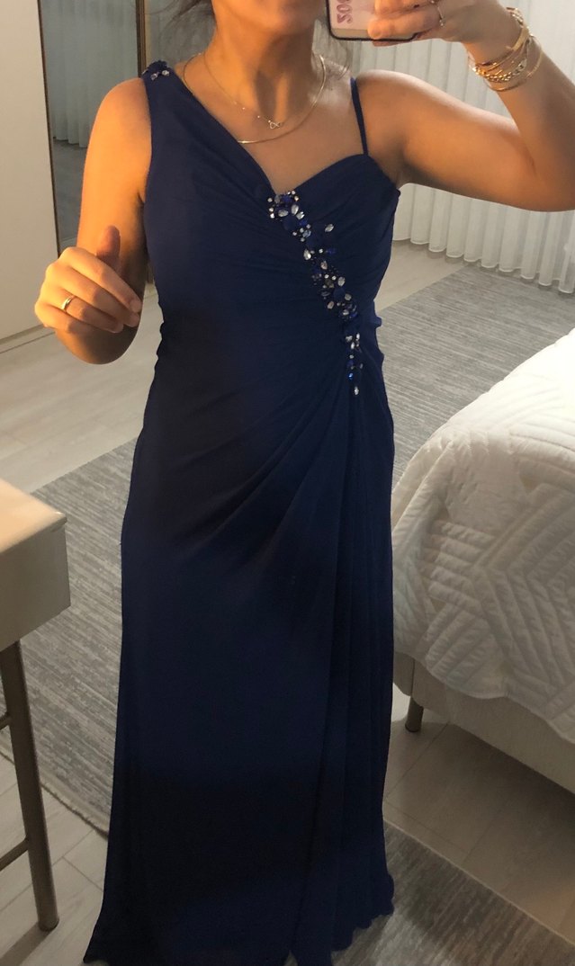 Lacivert Drapeli uzun Abiye Elbise - Görsel 3