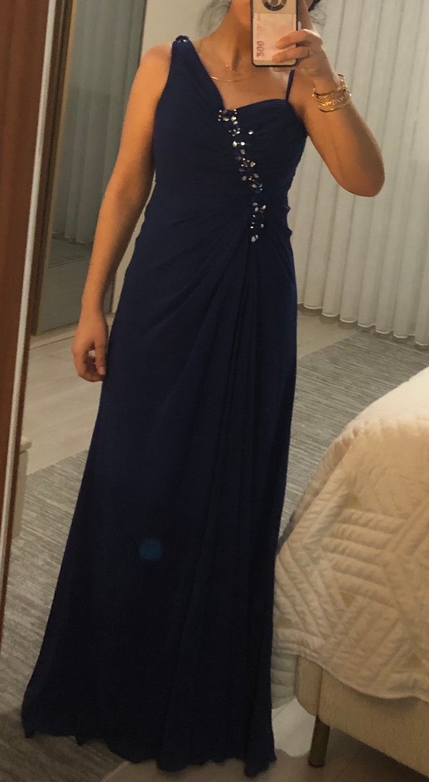 Lacivert Drapeli uzun Abiye Elbise - Görsel 4