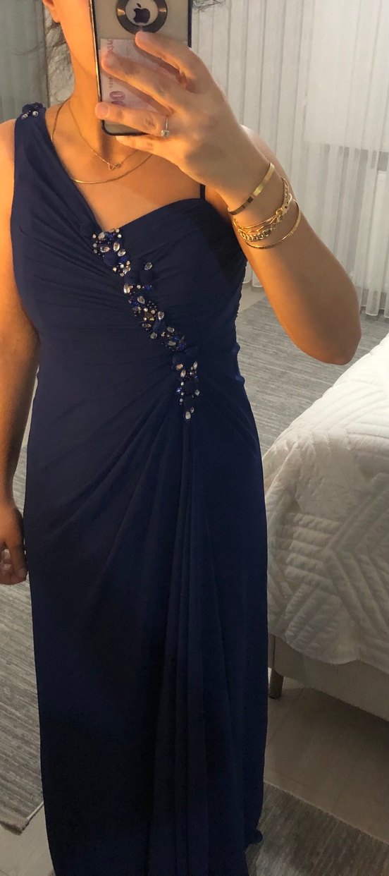 Lacivert Drapeli uzun Abiye Elbise - Görsel 2