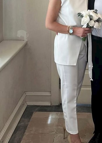 Beyaz Kemerli Kadın Midi Takım Elbise - Görsel 2