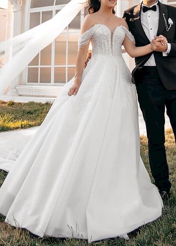 Beyaz A Kesim Modern Klasik Gelinlik - Görsel 4