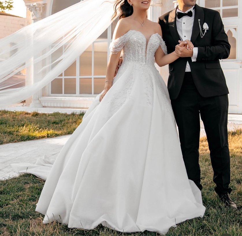 Beyaz A Kesim Modern Klasik Gelinlik - Görsel 5