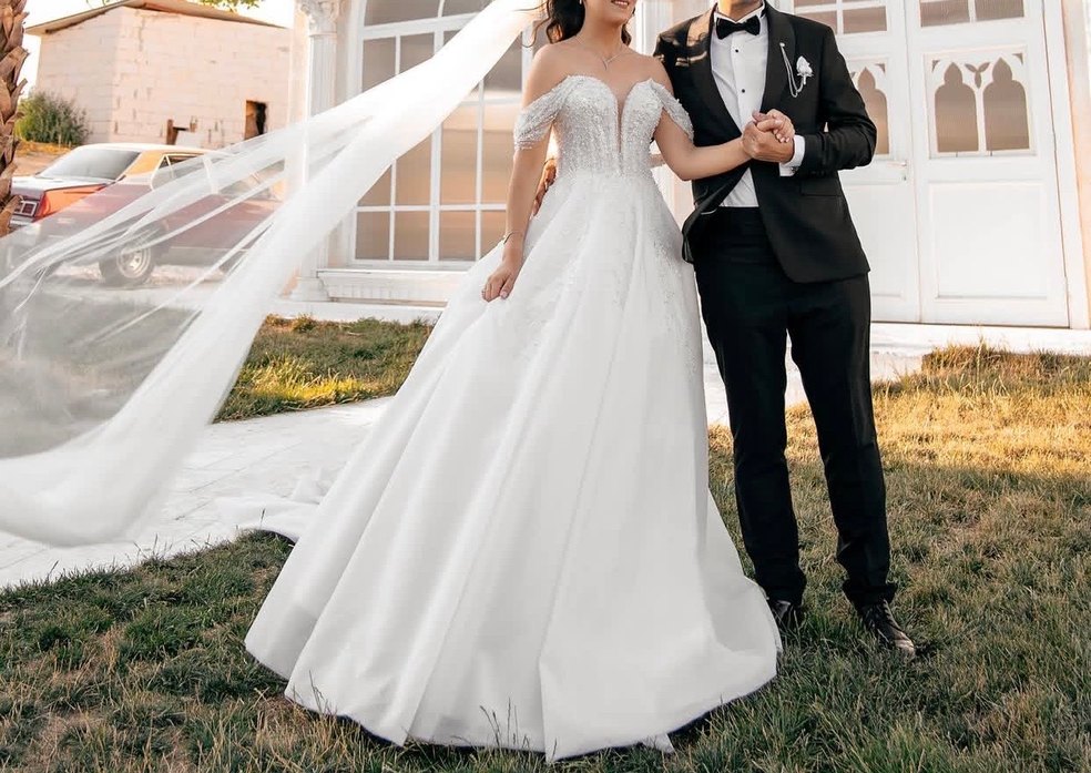 Beyaz A Kesim Modern Klasik Gelinlik - Görsel 4