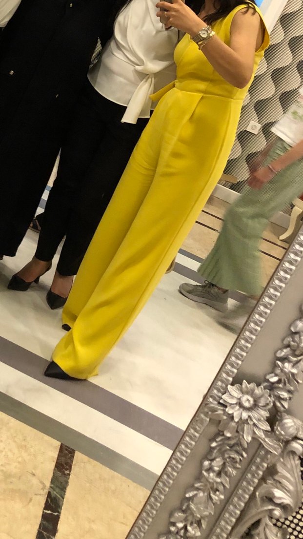 Sarı Midi Askılı Kemerli Kadın Tulum - Görsel 4