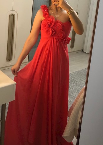 Nar çiçeği Drapeli Straplez Uzun Abiye - Görsel 4