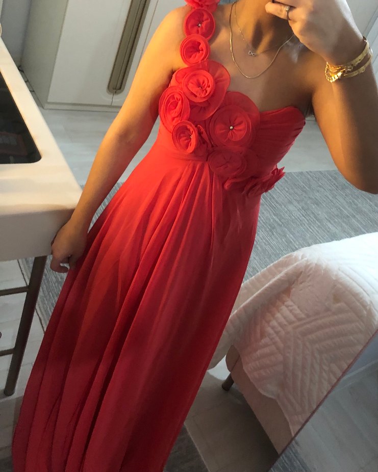 Nar çiçeği Drapeli Straplez Uzun Abiye - Görsel 2