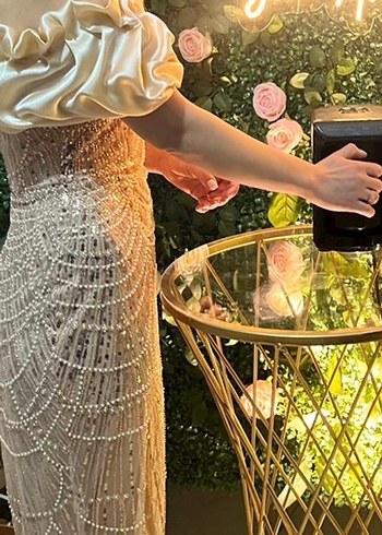 İnci İşlemeli Straplez Uzun Abiye - Görsel 2