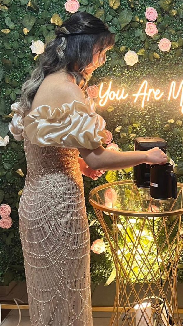 İnci İşlemeli Straplez Uzun Abiye - Görsel 3