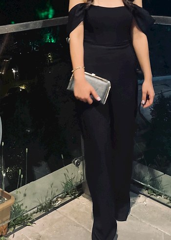 Kadın Siyah Midi Straplez korseli Tulum - Görsel 2