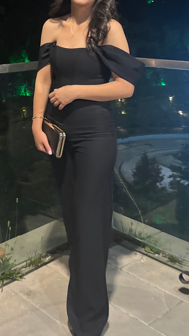 Kadın Siyah Midi Straplez korseli Tulum - Görsel 3