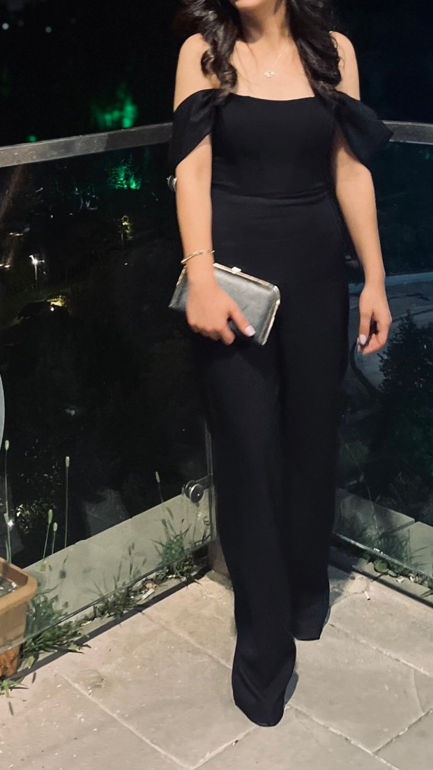 Kadın Siyah Midi Straplez korseli Tulum - Görsel 2