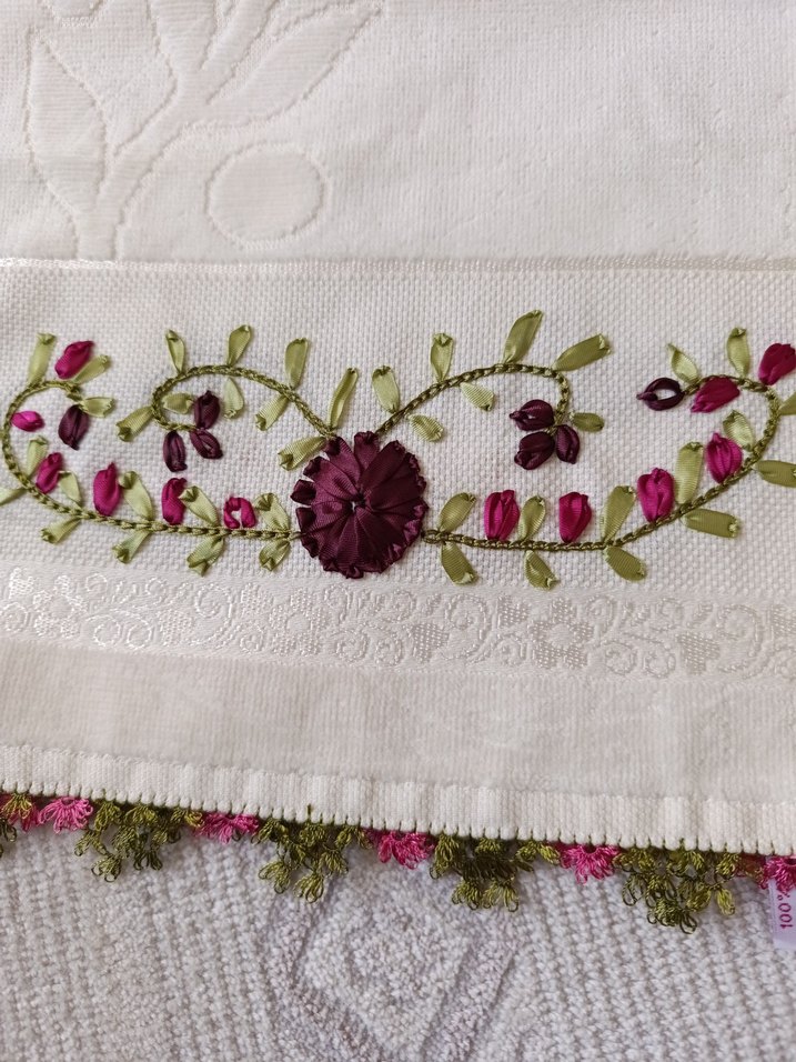 Bordo Nakışlı Bohem Havlu - Görsel 4