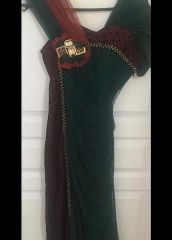 Bordo Drapeli Uzun Vintage Kadın Elbisesi - Görsel 2