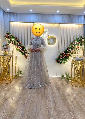 Uzun Kol, Kürklü Bohem Sade Nişan Elbisesi - Görsel 4