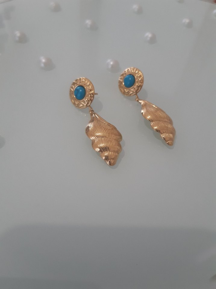 Turkuaz Taşlı Mini Bohem Küpe - Görsel 2