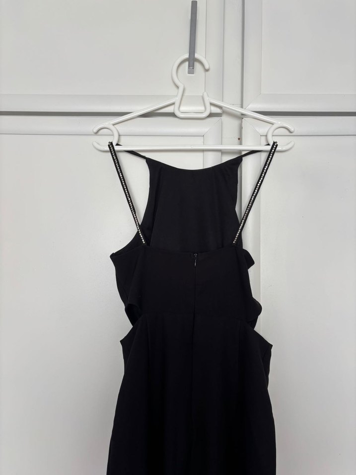 Siyah Taş Detaylı Uzun Kadın Tulum - Görsel 3