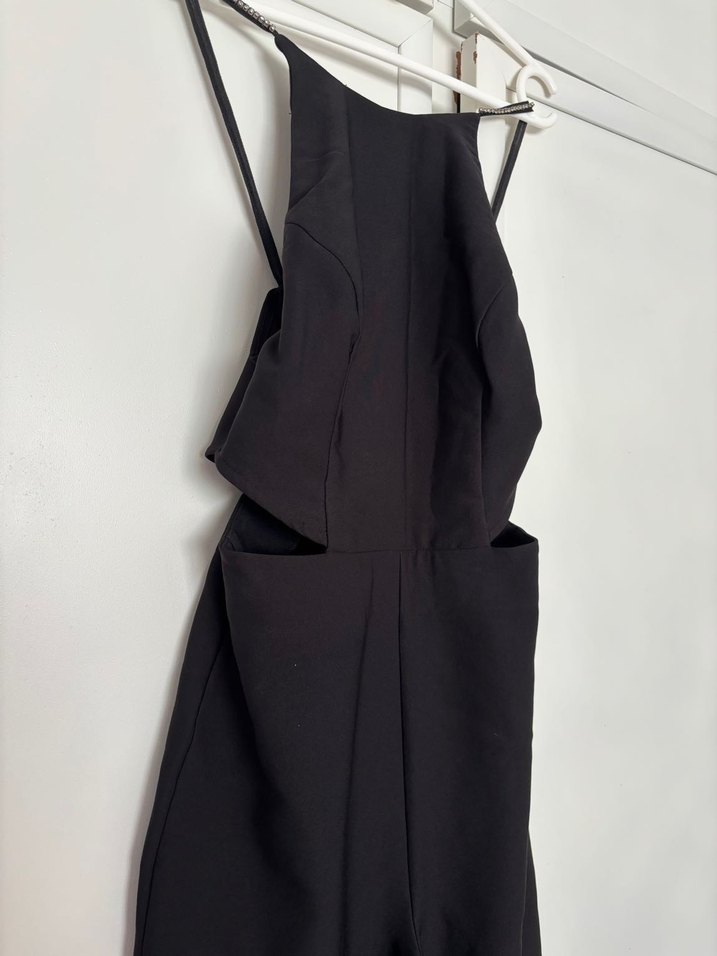 Siyah Taş Detaylı Uzun Kadın Tulum - Görsel 2