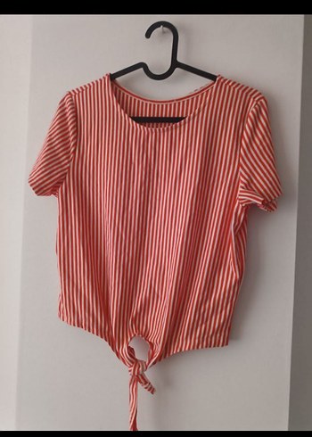 Kırmızı Çizgili Kısa Kollu Kadın Tişört - Görsel 2