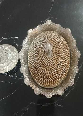 Gümüş kaplama İkramlik Taşli kapakli 4 Parça Vintage Ikramlik - Görsel 2