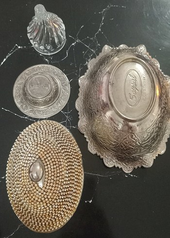 Gümüş kaplama İkramlik Taşli kapakli 4 Parça Vintage Ikramlik - Görsel 5