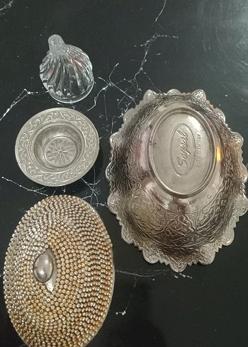 Gümüş kaplama İkramlik Taşli kapakli 4 Parça Vintage Ikramlik - Görsel 3