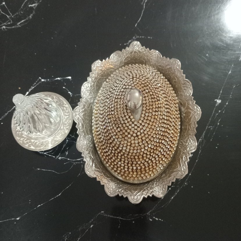 Gümüş kaplama İkramlik Taşli kapakli 4 Parça Vintage Ikramlik - Görsel 2