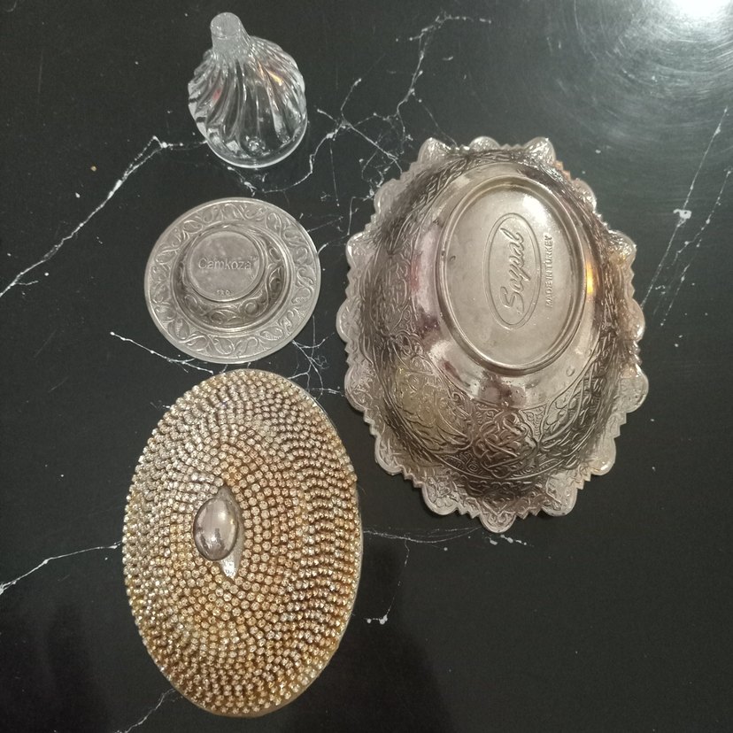 Gümüş kaplama İkramlik Taşli kapakli 4 Parça Vintage Ikramlik - Görsel 5