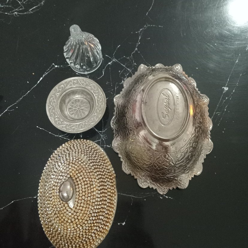 Gümüş kaplama İkramlik Taşli kapakli 4 Parça Vintage Ikramlik - Görsel 3