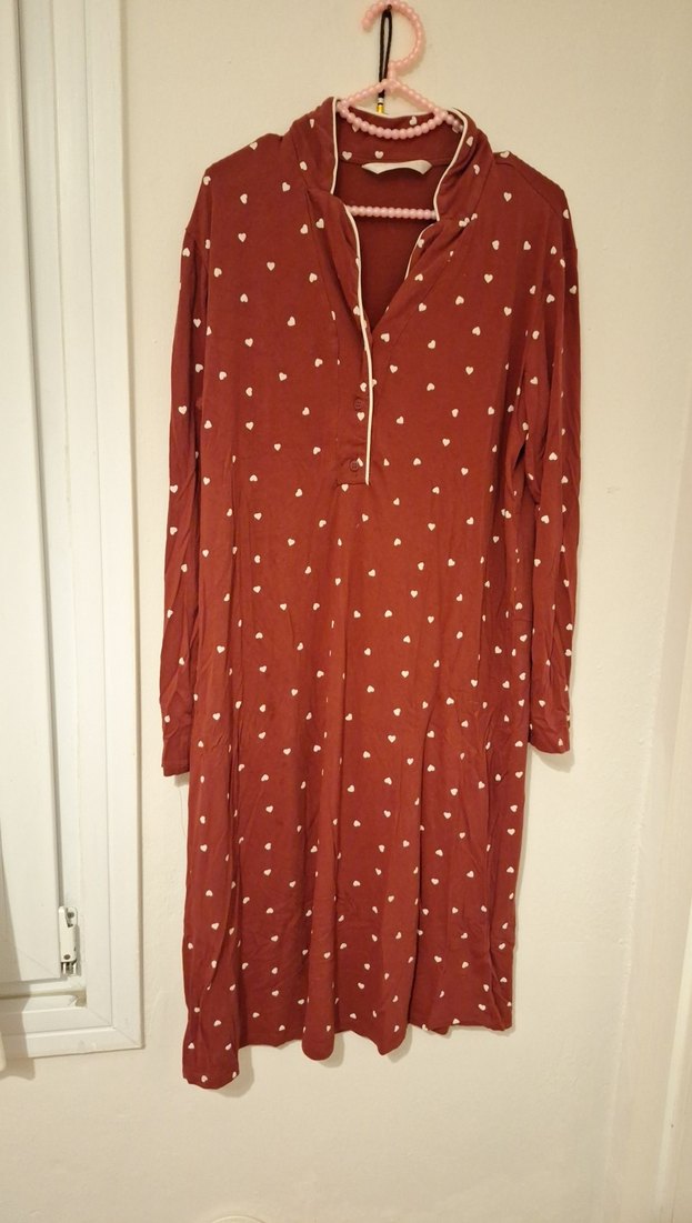 Bordo Uzun Kollu Hamile ve Emzirme Gecelik - Görsel 2