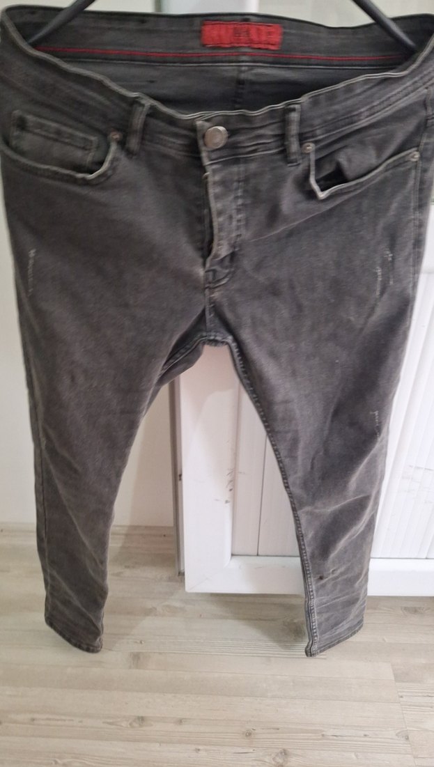 Gri Bol Kesim Erkek Denim Pantolon - Görsel 2
