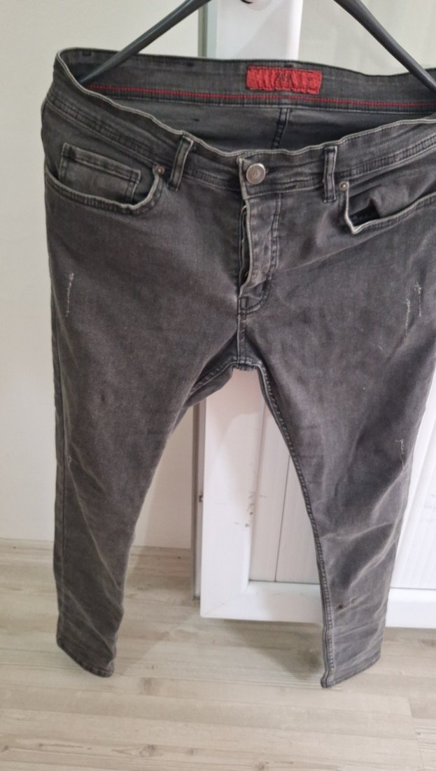 Gri Bol Kesim Erkek Denim Pantolon - Görsel 3