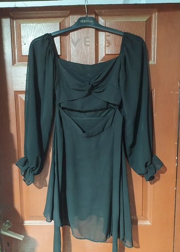 Uzun Kollu Straplez Mini Siyah Elbise - Görsel 2