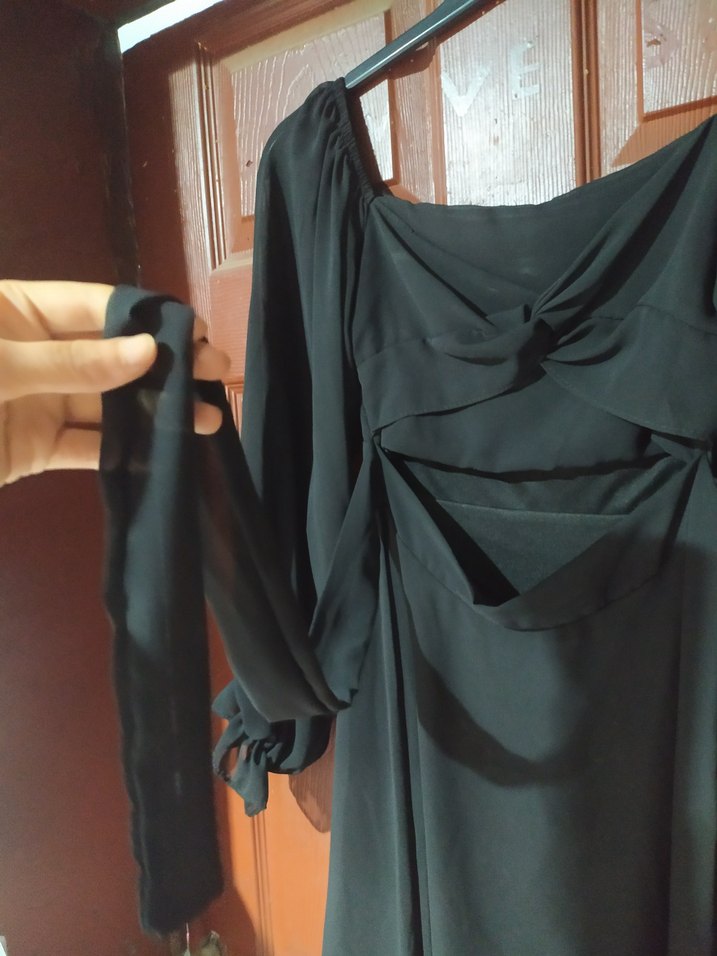 Uzun Kollu Straplez Mini Siyah Elbise - Görsel 4